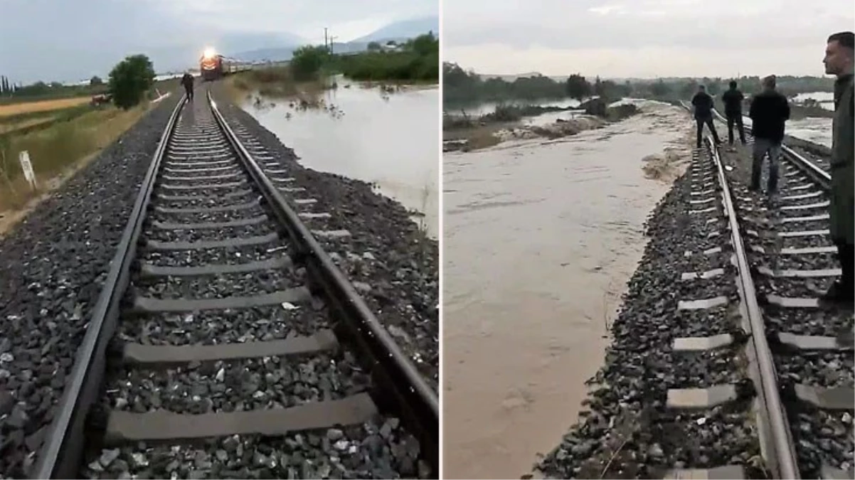 Denizli'de sel felaketi! Demiryolu çöktü, vatandaş treni son anda durdurdu